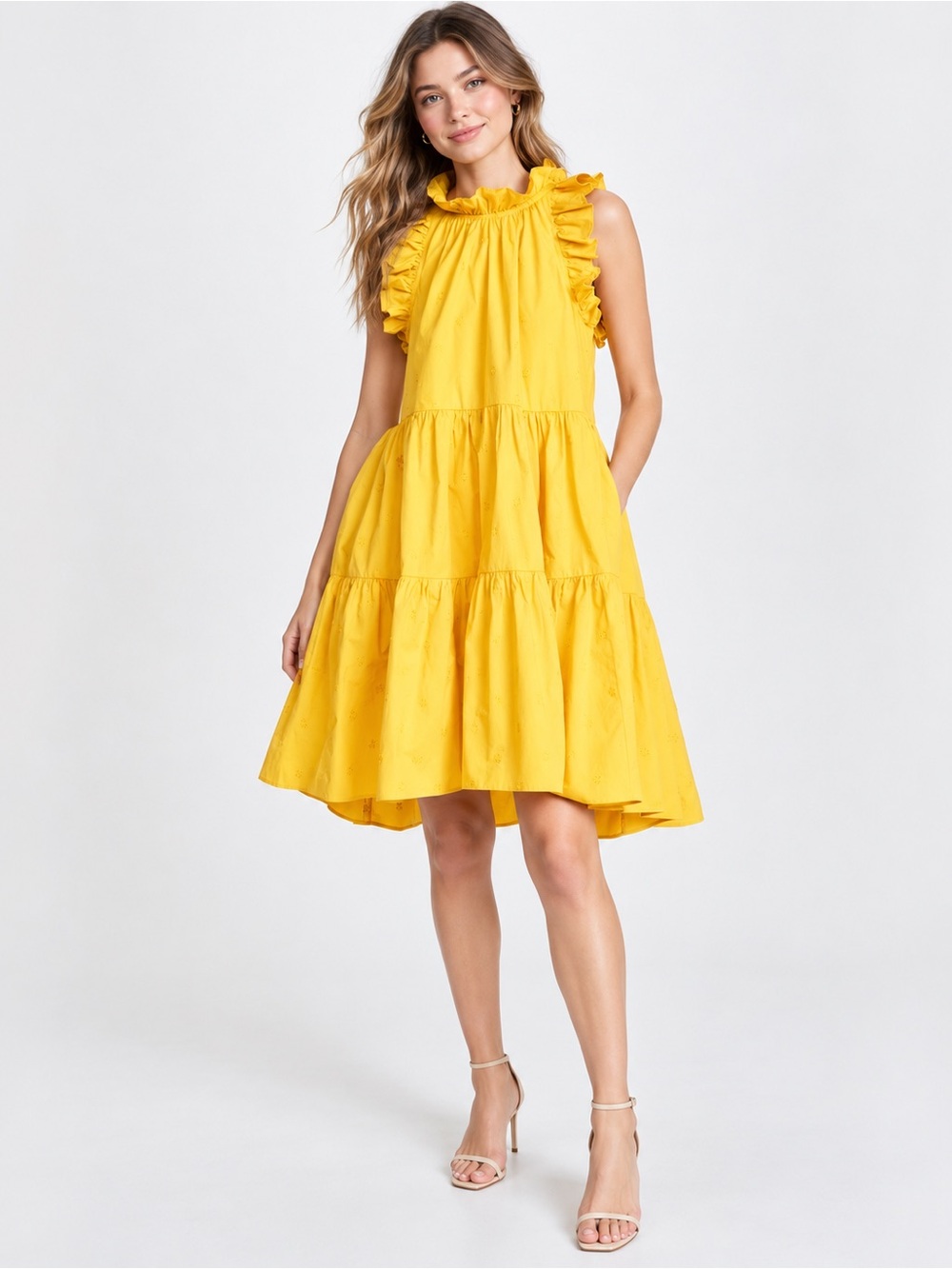 Ulla Johnson Tamsin Dress Chartreuse Yellow Ruffle Tiered Cotton Mini Size 4